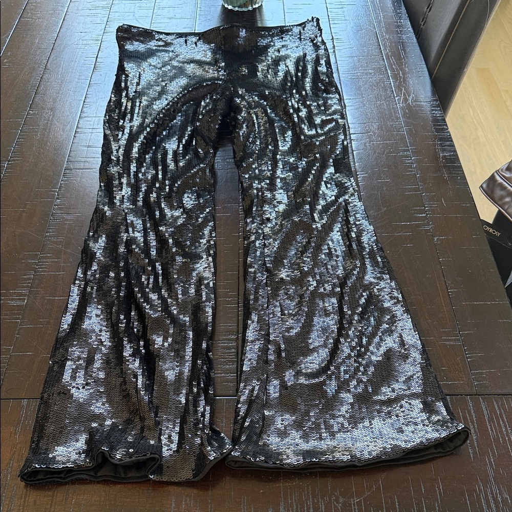 Black Sequin Flare Pants - Women's Boot Cut